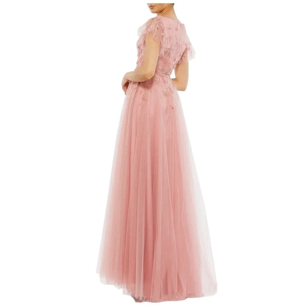 Mac Duggal 11224 Embellished Tulle Salmon Cap Sleeve Gown Size 8 $698